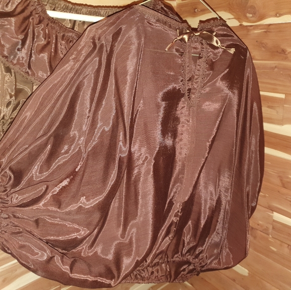 Tops - 70s Vintage Cottagecore Brown Balloon Sleeve Top